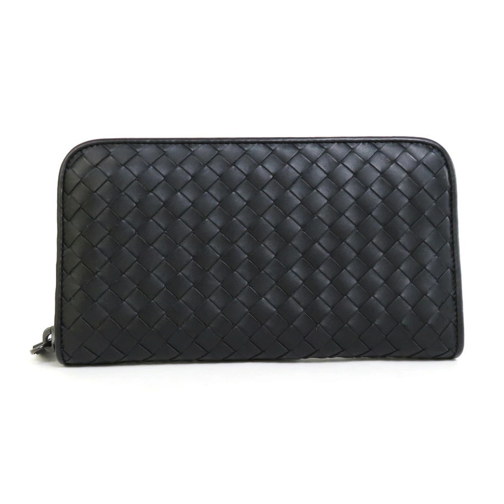 Bottega Veneta round zipper long wallet Intrecciato leather black